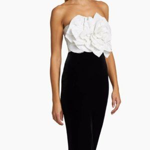 Size 14 Badgley Mischka Rose Bodice Formal Strapless Dress Black/White Sequins